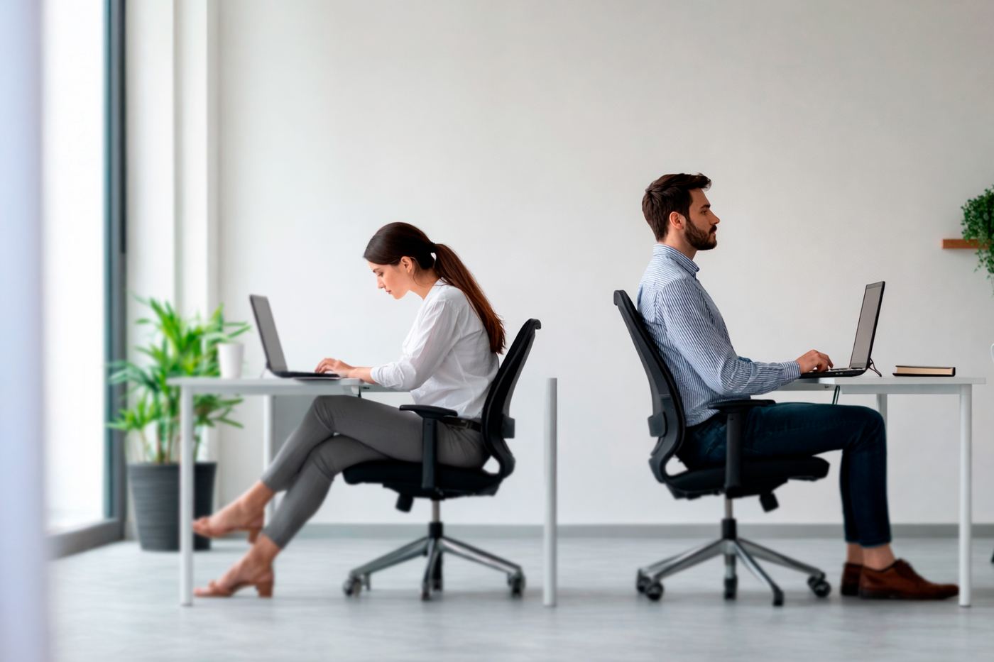 Colaboradores em rotina de trabalho — ergonomia e ginástica laboral